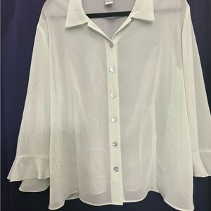 NWOT Vtg JBS Mint Green Sheer Chiffon Blouse Ruffle Sleeves 18W 80’s Feminine